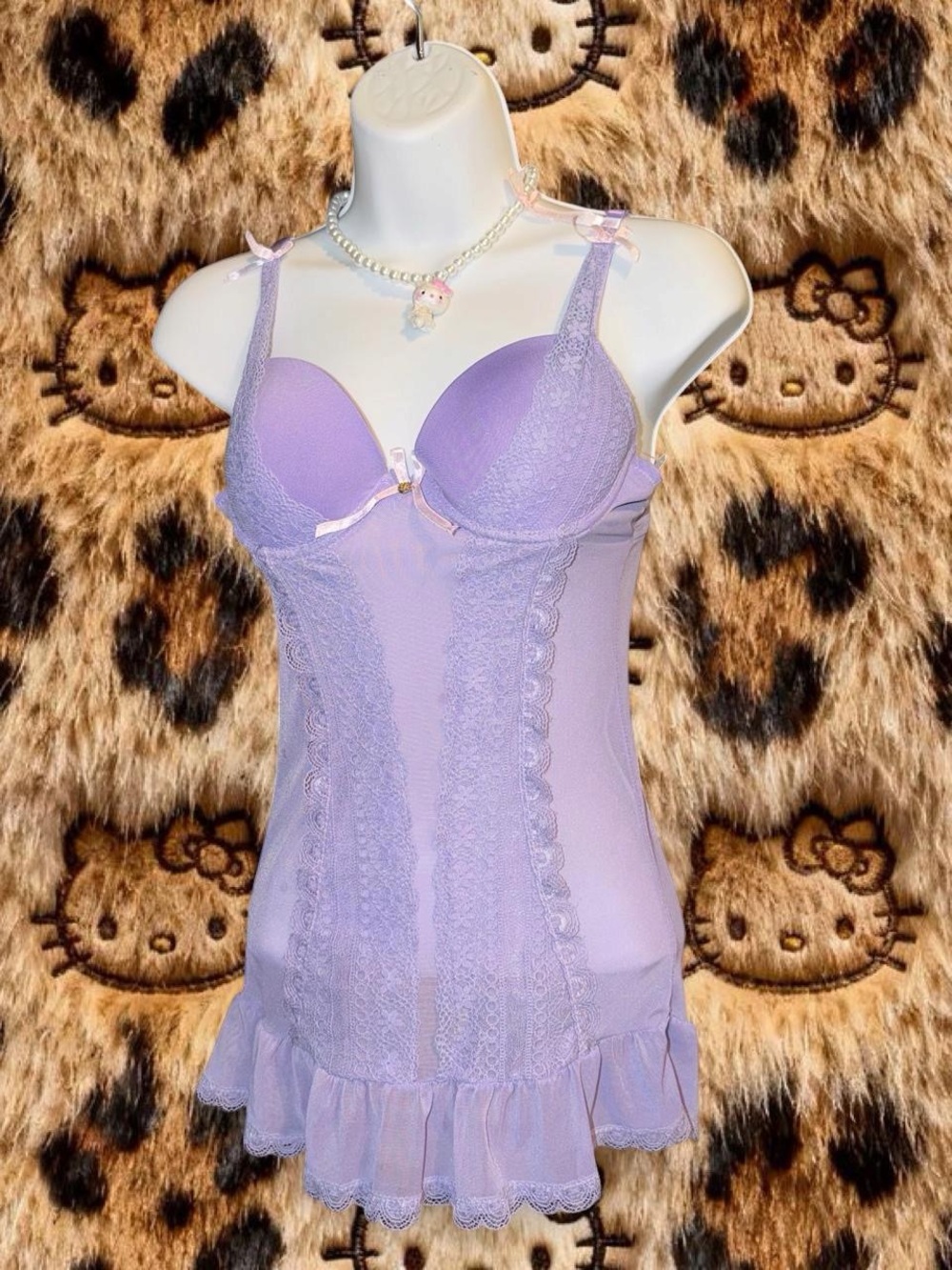 Daisy Fuentes Lavender Lace Ruffle Chemise Slip